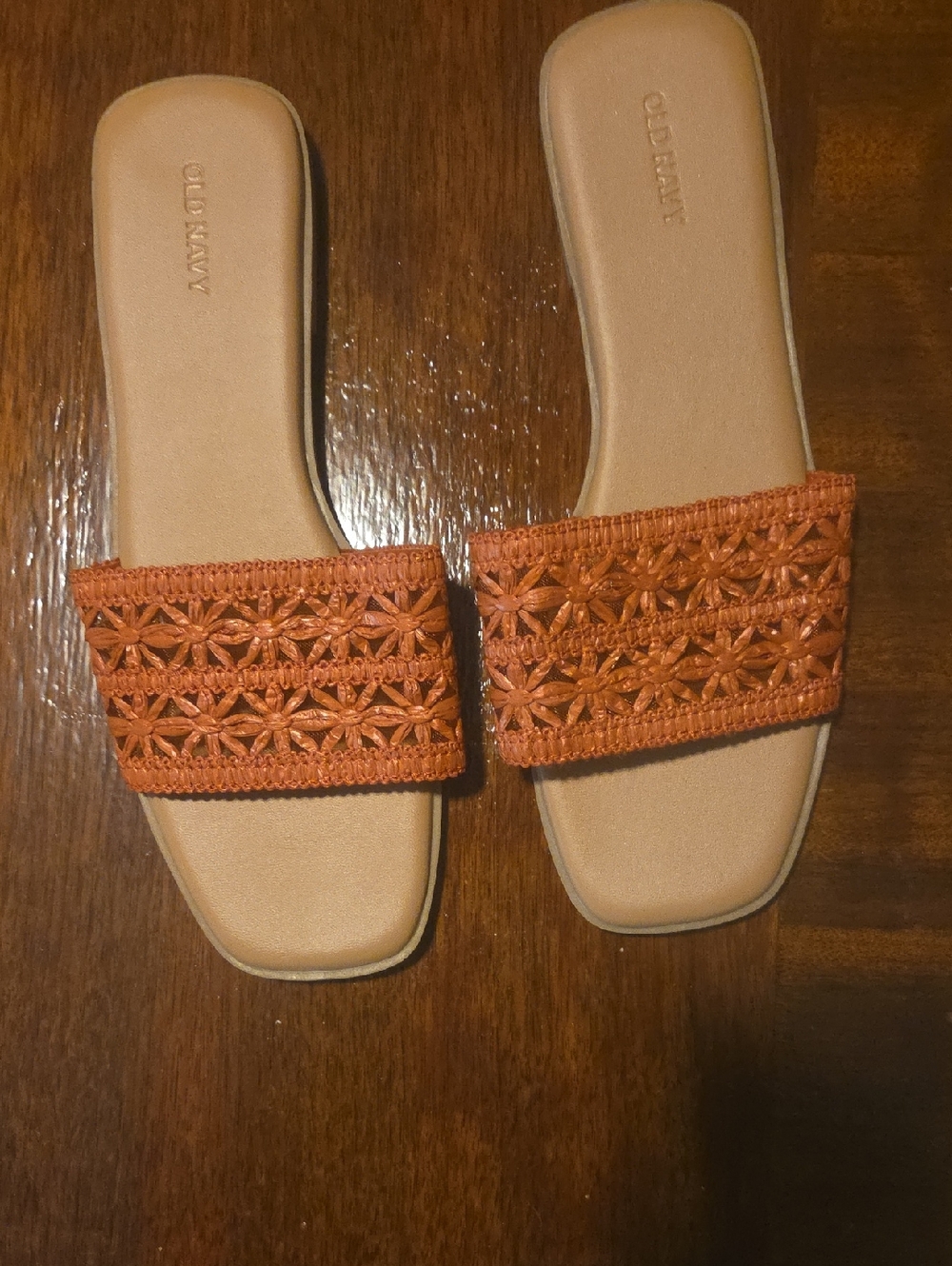Old Navy Women's Rust Crochet Slide Sandals - Burnt Orange Upper